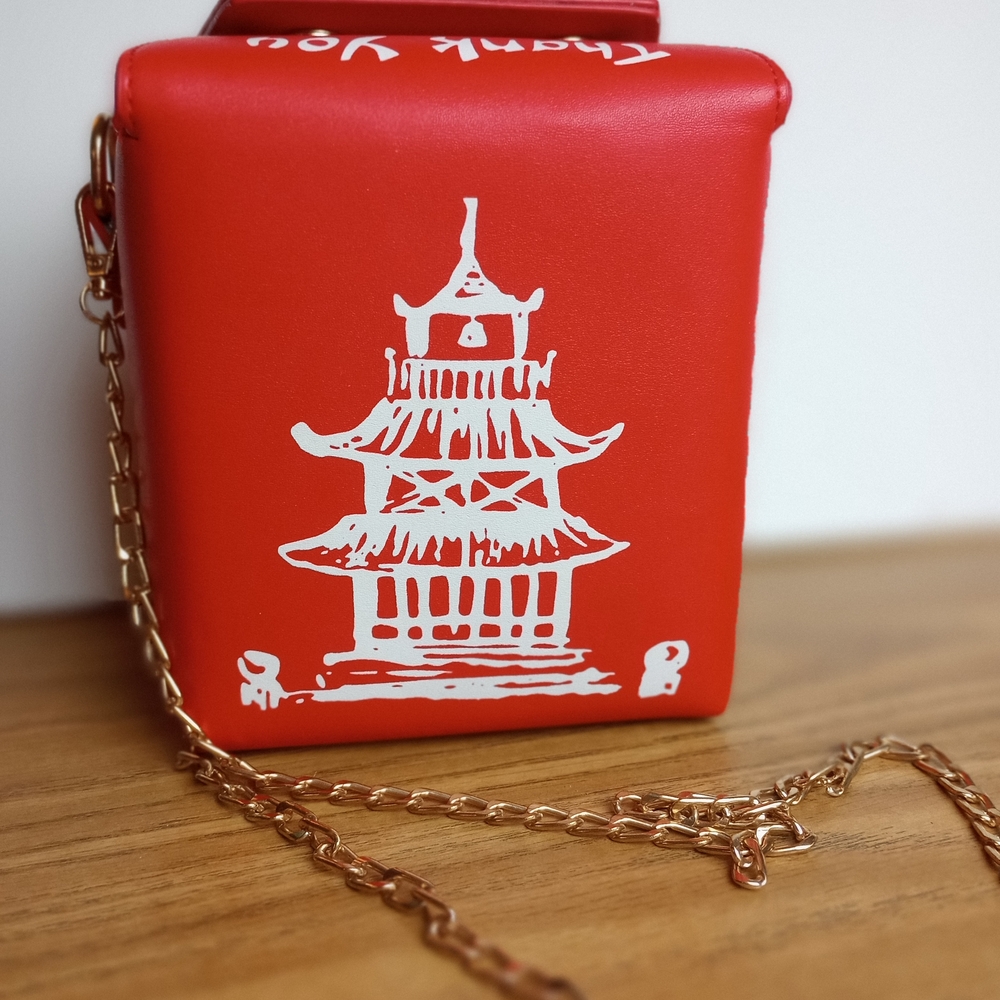 Bam Forever Red Chinese Takeout Box Purse With Copper Colored Chain